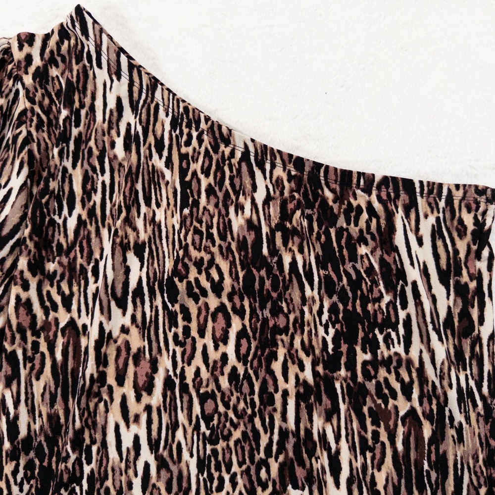 Maurices One Shoulder Top Large Brown Leopard Print Stretch Knit Mob Wife New - Picture 2 of 11